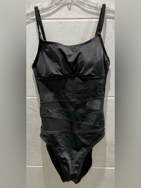 NWT Shade & Shore Black One-Piece Swimsuit with Subtle Sheer Panels Small